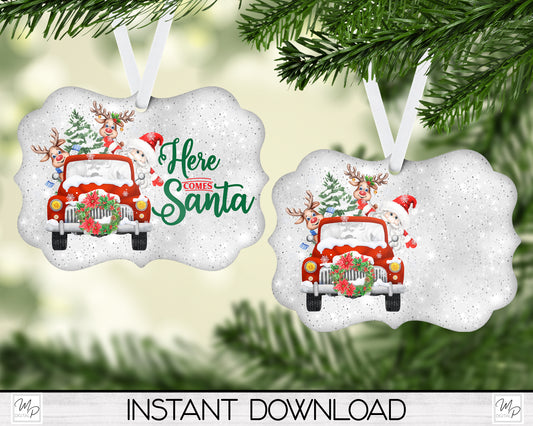 Christmas Benelux Ornament PNG for Sublimation, Here Comes Santa Tree Ornament Design, Digital Download