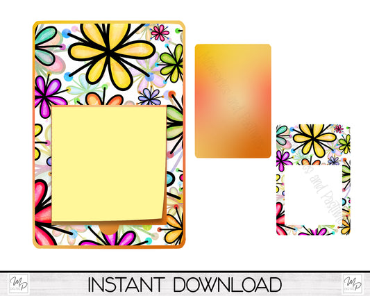 Bright Floral Sticky Notepad Holder PNG Sublimation Design, Note Pad Holder Digital Download