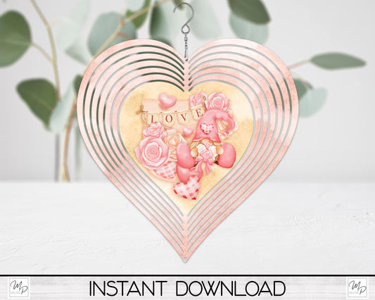 Valentine's Day Gnome Heart Wind Spinner PNG Design for Sublimation, Garden Spinner Design, Digital Download