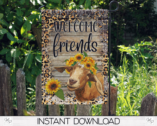 Welcome Garden Flag for Sublimation Design, Sunflower Goat Yard / Patio Flag, Digital Download