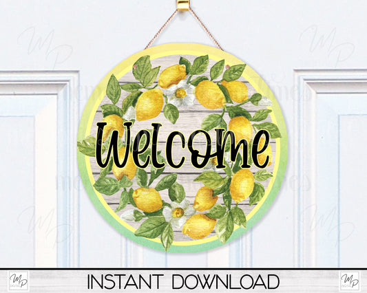 Welcome Round Door Sign PNG Design for Sublimation, Lemons