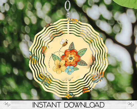 Bee and Butterfly Wind Spinner PNG Design for Sublimation, Garden Spinner Design, Digital Download