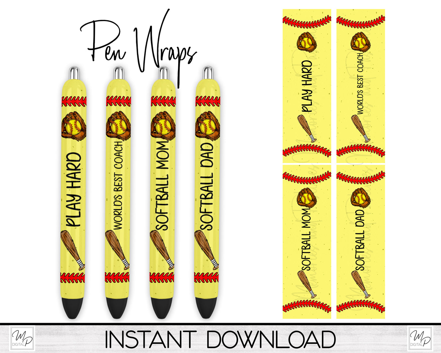 Softball Sublimation or Epoxy Pen Wrap Designs, PNG Digital Download
