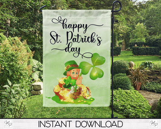 St. Patrick's Day Garden Flag PNG for Sublimation Design, Digital Download
