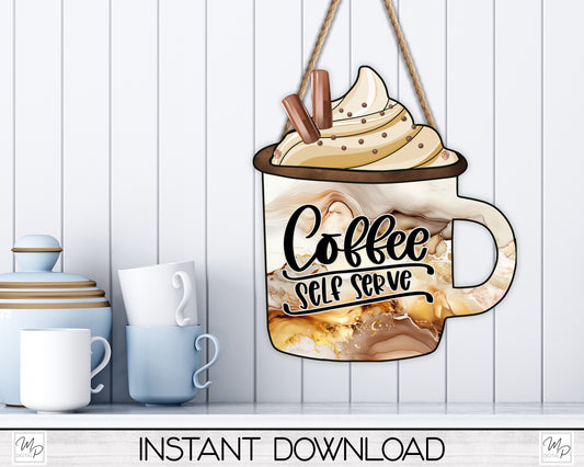 Coffee Mug Sign / Tiered Tray PNG Design for Sublimation, With and Without Words, Digital Download