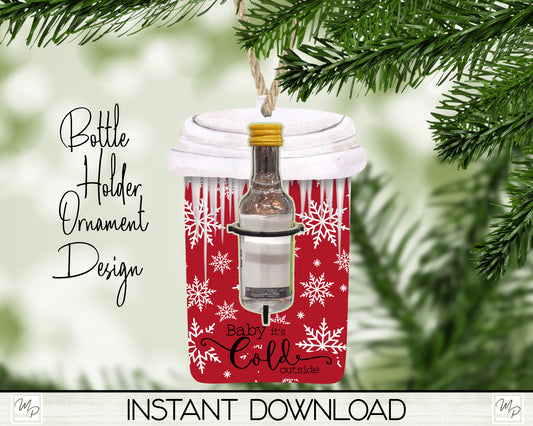 Christmas Snowflakes Coffee Cup Christmas Liquor Bottle Holder, Ornament PNG for Sublimation, Digital Download Design