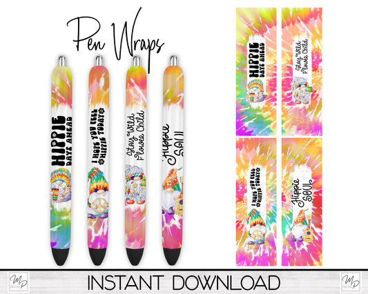 Hippie Gnome Sublimation Pen Wrap PNG Design Digital Download, Epoxy Ink Pen Wrap Template, Pen Wrap Bundle