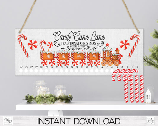 Christmas Candy Cane Countdown Sign PNG Sublimation Digital Download, Candy Cane Holder Advent Calendar