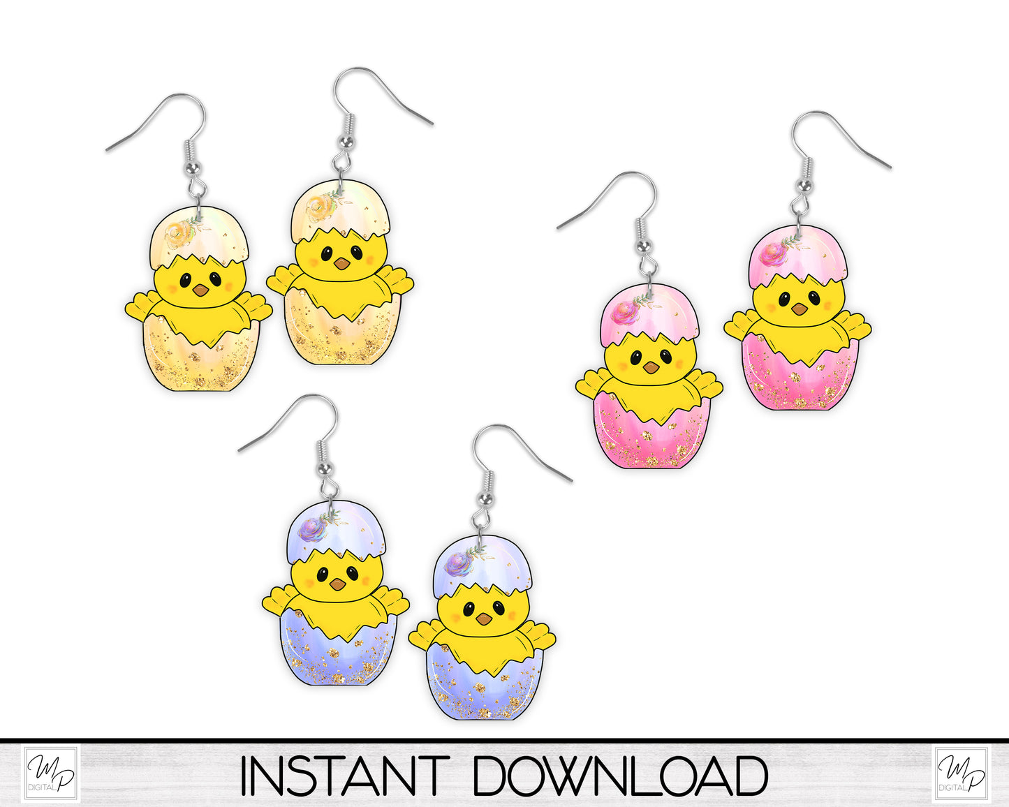 Easter Baby Chick in Egg Earring / Tiered Tray / Sign PNG Design for Sublimation, Bundle, Digital Download