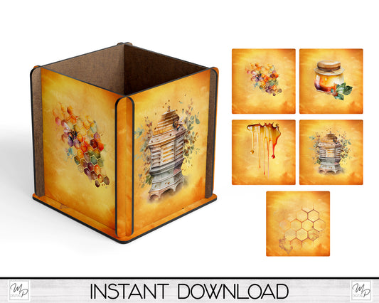 Honey Bee Box PNG Sublimation Design, Centerpiece MDF Box Design Digital Download