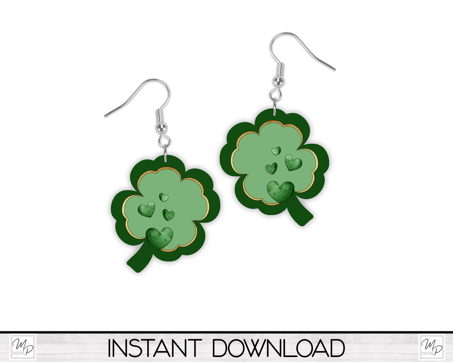 St. Patrick's Day Clover PNG Design for Sublimation, Earrings, Keychain, Signs, Digital Download