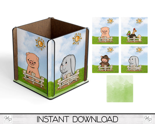 Cute Farm Animals Box PNG Sublimation Design, Centerpiece MDF Box Design Digital Download