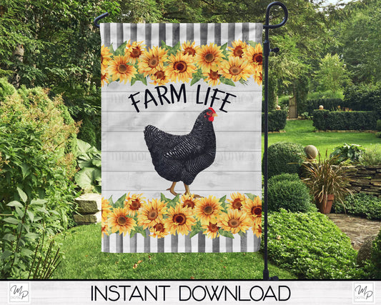 Farm Life Garden Flag for Sublimation Design, Chicken Yard / Patio Flag, Digital Download