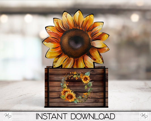Sunflower Box PNG Sublimation Design, Centerpiece MDF Box Design, Digital Download