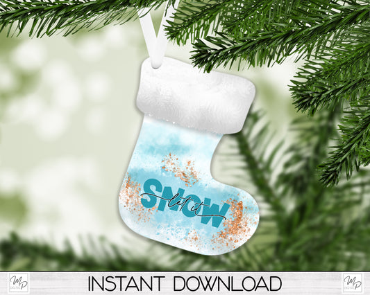 Let It Snow Stocking Christmas Tree Ornament PNG for Sublimation, Ornament Design, Digital Download