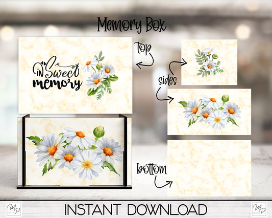 Daisy Memory Box PNG Sublimation MDF Box Design, Digital Download