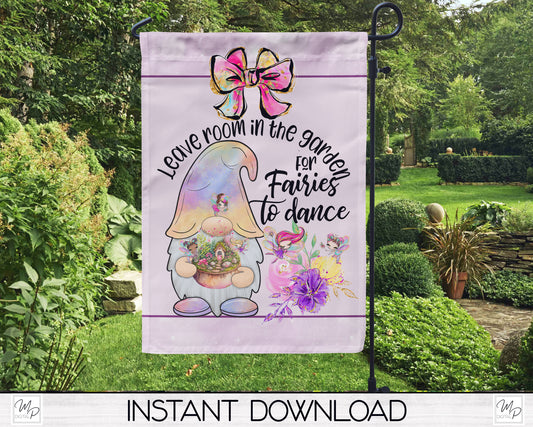 Fairy Gnome Garden Flag Design for Sublimation, Digital Download