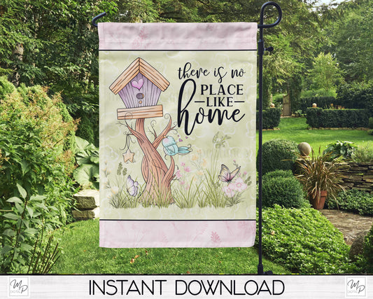 Birdhouse Spring Garden Flag for Sublimation Design, Yard / Patio Flag, Digital Download