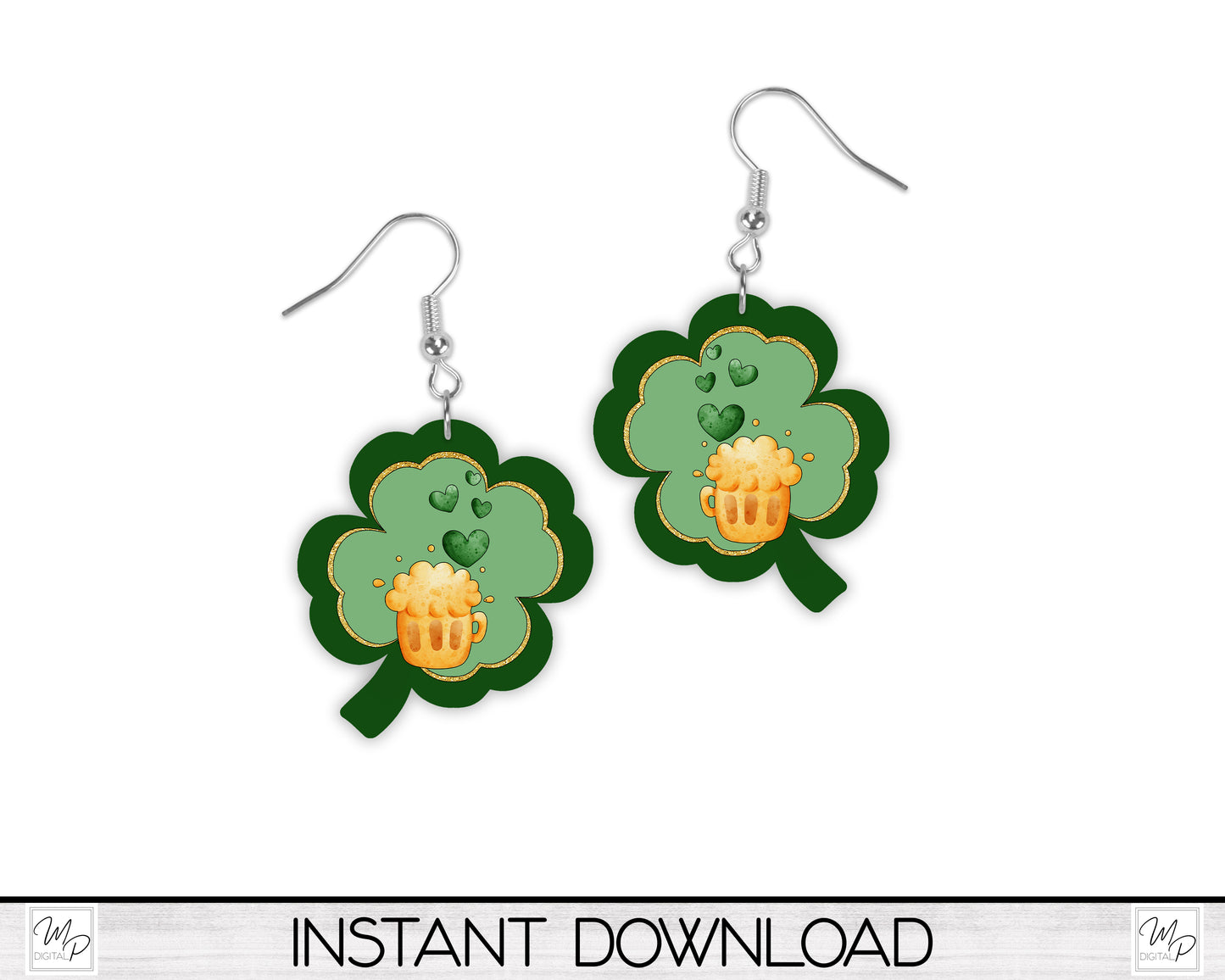 Clover Earrings Bundle Sublimation PNG Design, Digital Download for Sublimation