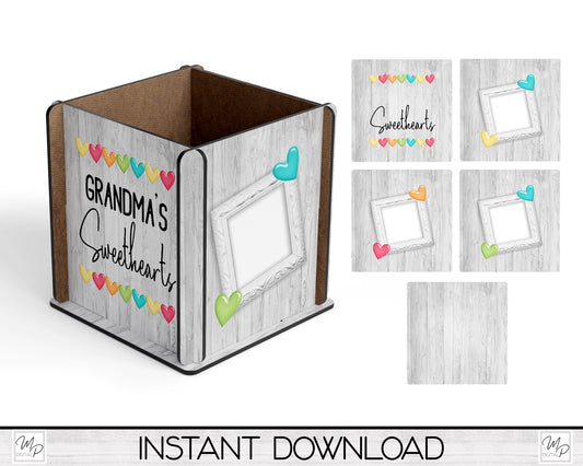 Valentine's Day Grandma / Mom Box PNG Sublimation Design, Add Your Photos MDF Box Design Digital Download