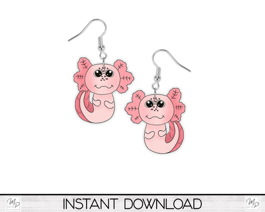Axolotl PNG Design for Sublimation on Earrings, T-shirts, Digital Download
