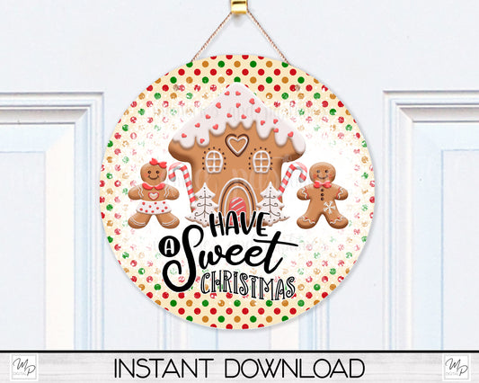 Christmas Gingerbread Round Door Sign PNG Design for Sublimation