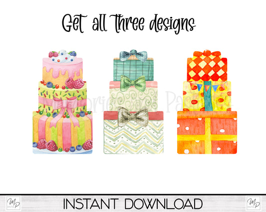 Birthday Stacked Gifts PNG for Sublimation BUNDLE, Digital Download Design