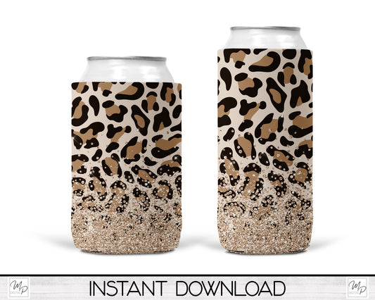 Glitter Leopard Print Can Cooler PNG Sublimation Design