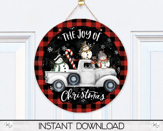 Christmas Round Door Sign PNG Design for Sublimation, Snowman