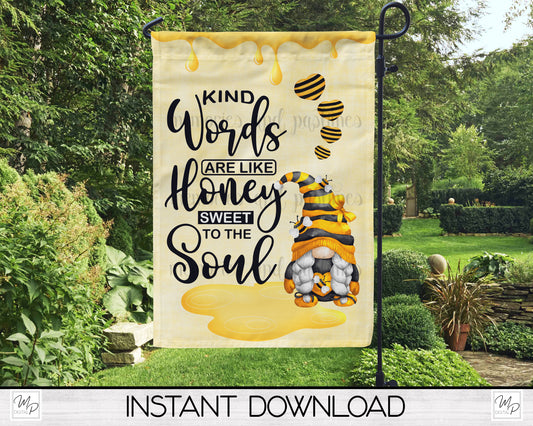 Honey Bee Gnome Garden Flag PNG for Sublimation Design, Digital Download