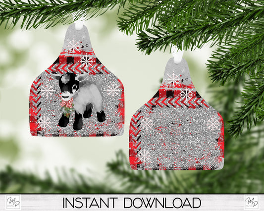 Pygmy Goat Cow Tag Christmas Tree Ornament PNG for Sublimation, Ornament Design, Digital Download
