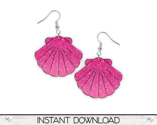 Pink Scalloped Shell Earring PNG Design for Sublimation, Digital Download