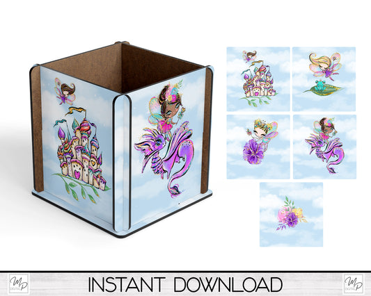 Fairies Box PNG Sublimation Design, Centerpiece MDF Box Design Digital Download