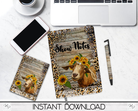 Goat and Sunflowers Show Notes Journal and Pen Set PNG Sublimation Design, Digital Download