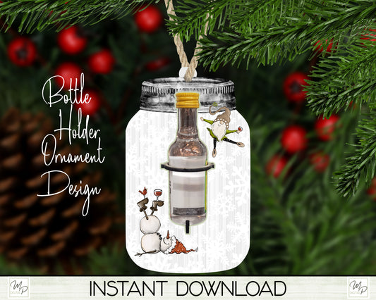 Snowman Mason Jar Christmas Liquor Bottle Holder, Ornament PNG for Sublimation, Digital Download Design