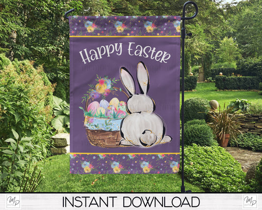 Easter Bunny Garden Flag PNG for Sublimation Design, Digital Download, Happy Easter