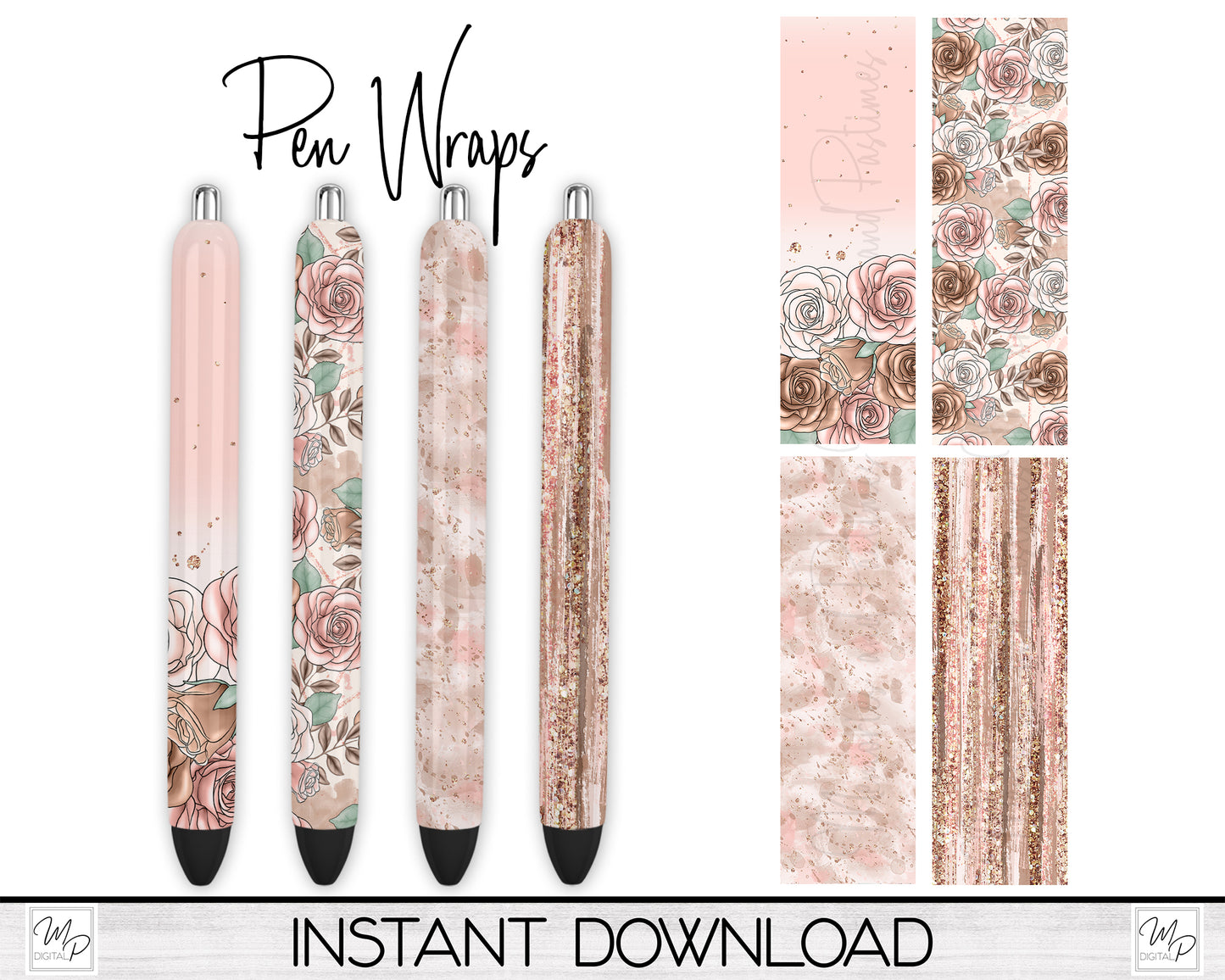 Floral Sublimation Pen Wrap PNG Design Digital Download, Epoxy Ink Pen Wrap Template, Pen Wrap Bundle