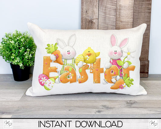 Easter Bunny Lumbar Pillow Cover PNG Sublimation Design, Digital Download