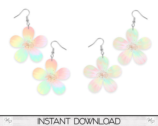 Pastel Tie Dye Hippie Flower Earring PNG Design for Sublimation, Digital Download