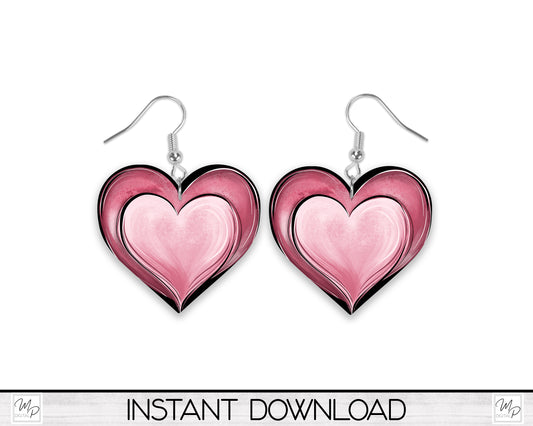 Valentine's Day Heart Earring PNG Design for Sublimation, Digital Download