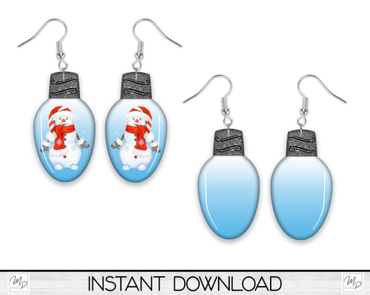 Christmas Snowman Light Bulb Earring PNG Bundle, Sublimation Design Download, Ornament, Door Hanger