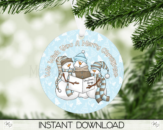 Christmas Snowman Ornament PNG for Sublimation, Round Tree Ornament Design, Digital Download