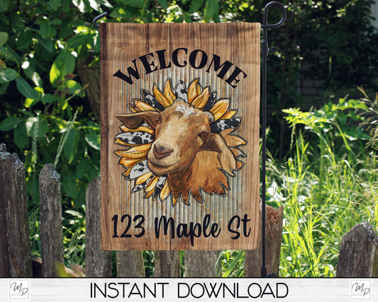 Sunflower Goat Garden Flag for Sublimation Design, Yard / Patio Flag, Digital Download