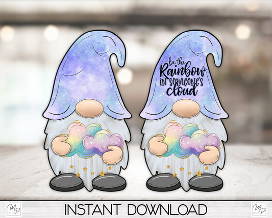 Rainbow Cloud Gnome PNG Sublimation Digital Design Download