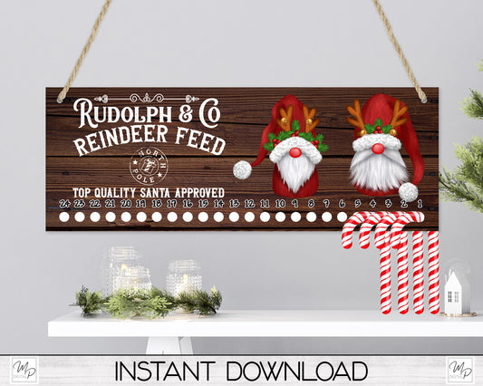 Christmas Gnomes Candy Cane Countdown Sign PNG Sublimation Digital Download, Candy Cane Holder Advent Calendar, Reindeer Feed