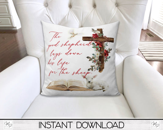 Christian Easter Pillow Cover PNG Sublimation Design, Digital Download, Square Pillow Case PNG Design