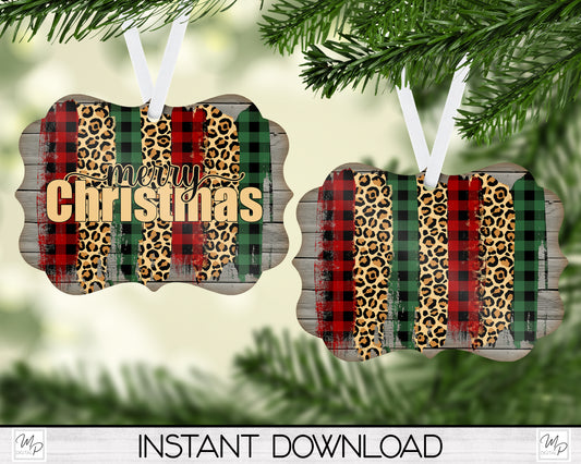 Christmas Benelux Ornament PNG for Sublimation, Leopard Print Merry Christmas Tree Ornament Design, Digital Download
