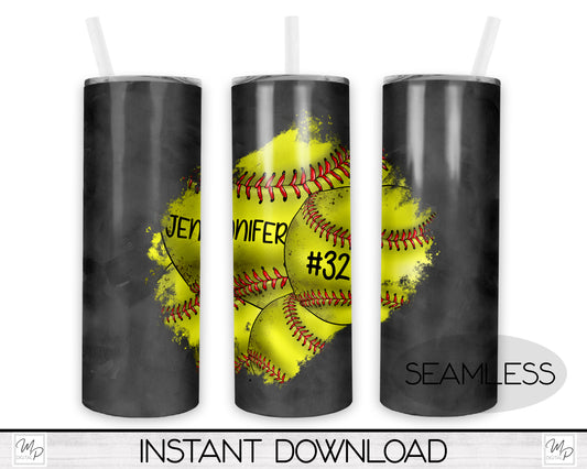Softball 20oz Skinny Tumbler PNG Sublimation Design, Tumbler Digital Download