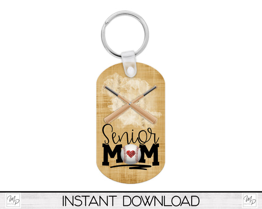 Senior Baseball Mom Dog Tag Keychain Sublimation PNG Design, Digital Download for Sublimation, MDF Baseball Sign PNG