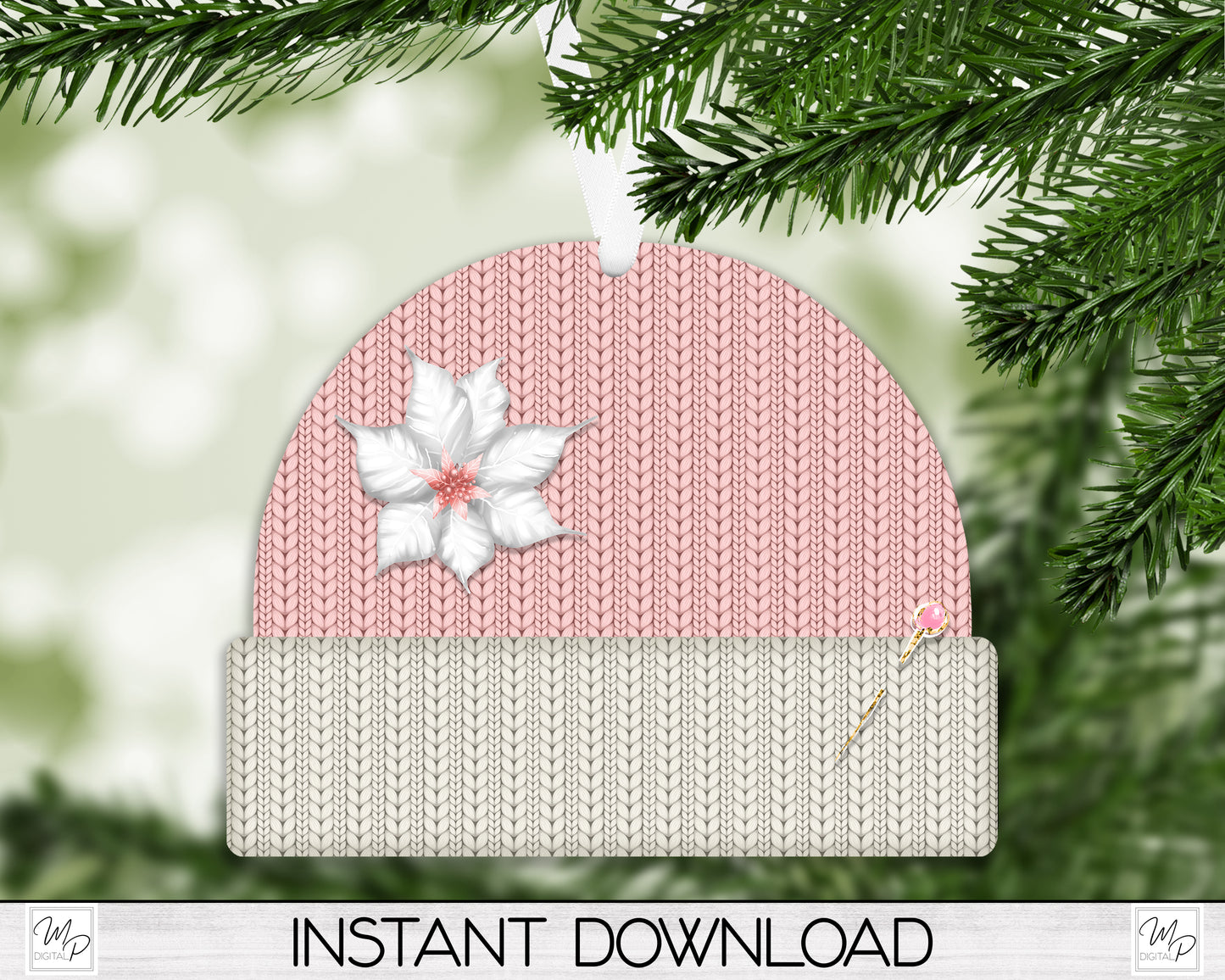 Pink Christmas Beanie Ornament PNG Design, Sublimation Design Download